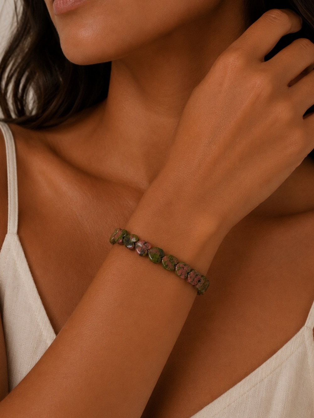 Unakite Heart Beaded Bracelet/Anklet - Made to Order